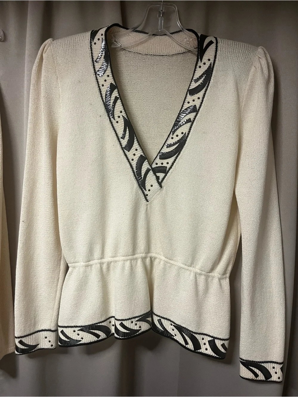 St. John Evening Vintage Cream Two-Piece Skirt Set with Black Trim